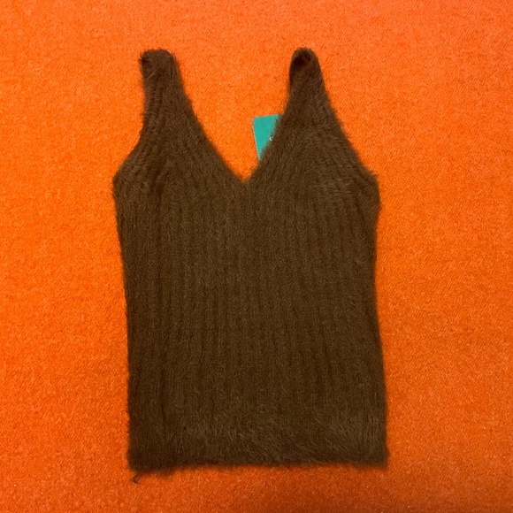 Brown plush knit cropped cami made in Italy NWT - Picture 3 of 6